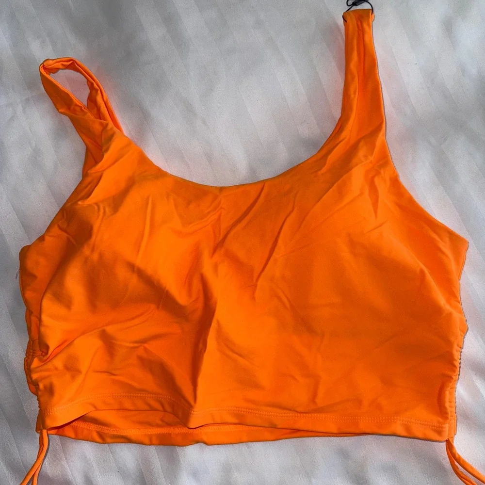 Yoesee Bright Orange Bikini‎ Top with Drawstring Sides Sleeveless Activewear XXL
